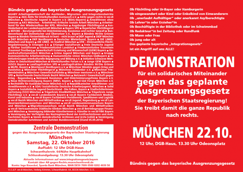 Demonstration gegen das geplante Ausgrenzungsgesetz der Bayerischen Staatsregierung